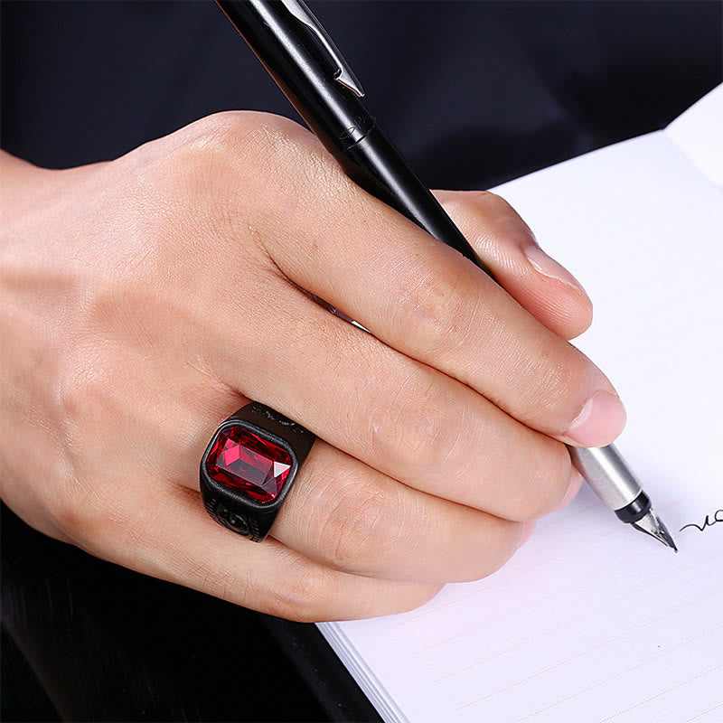 Black Stainless Steel Ruby Retro Ring