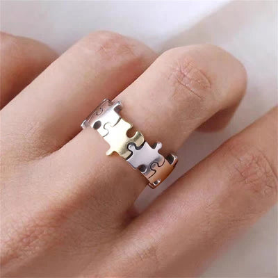 Geometric Jigsaw Puzzle Couple Ring