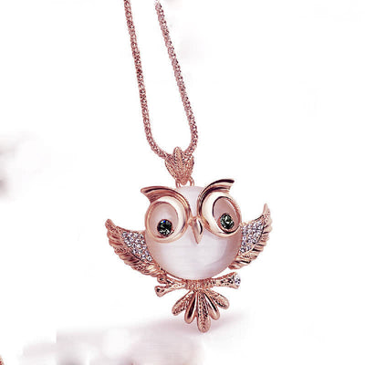 Women's Cute Owl Opal Necklace