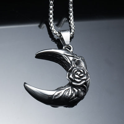 Crescent Moon With Rose Pendant Retro Necklace