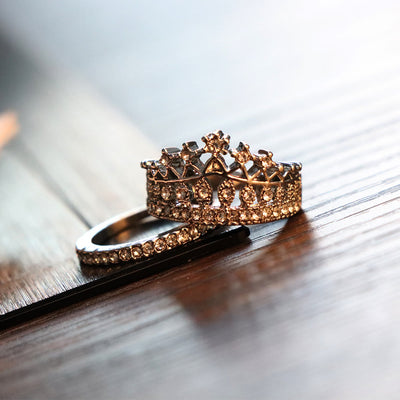 "Sweet Luxuries"  2-Piece Crown Zircon Ring Set