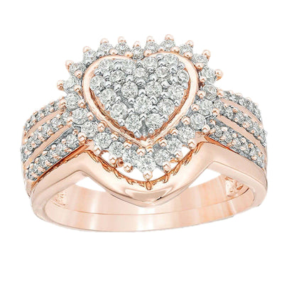 Two Piece Luxury Heart Zircon Ring Set