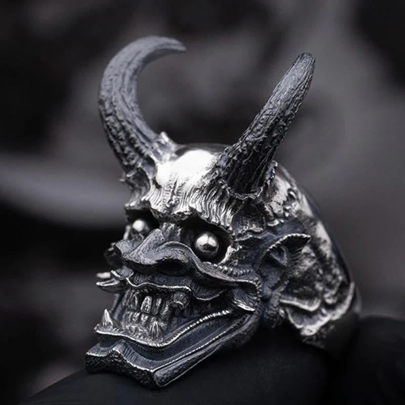 Horn Ghost Mask Japanese Deamon Ring