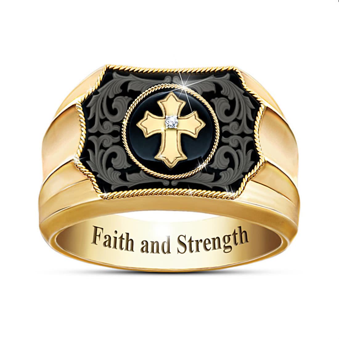 "Faith And Strength" Gold Plated Cross Ring