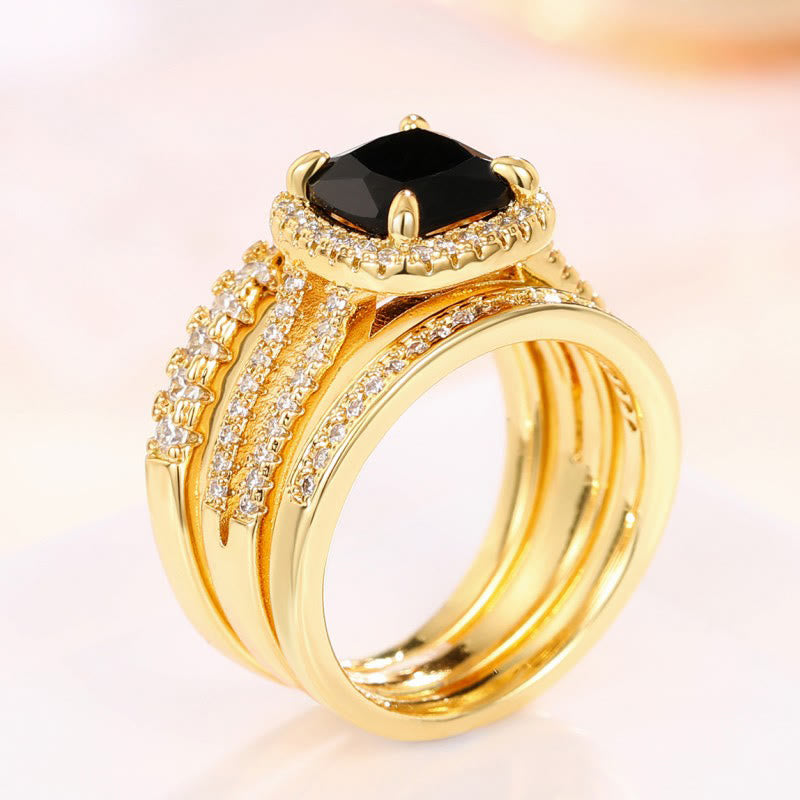 Luxury Female Big Black Square Zircon Ring