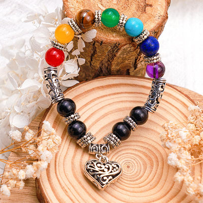 Chakra Natural Stone Heart Bracelet