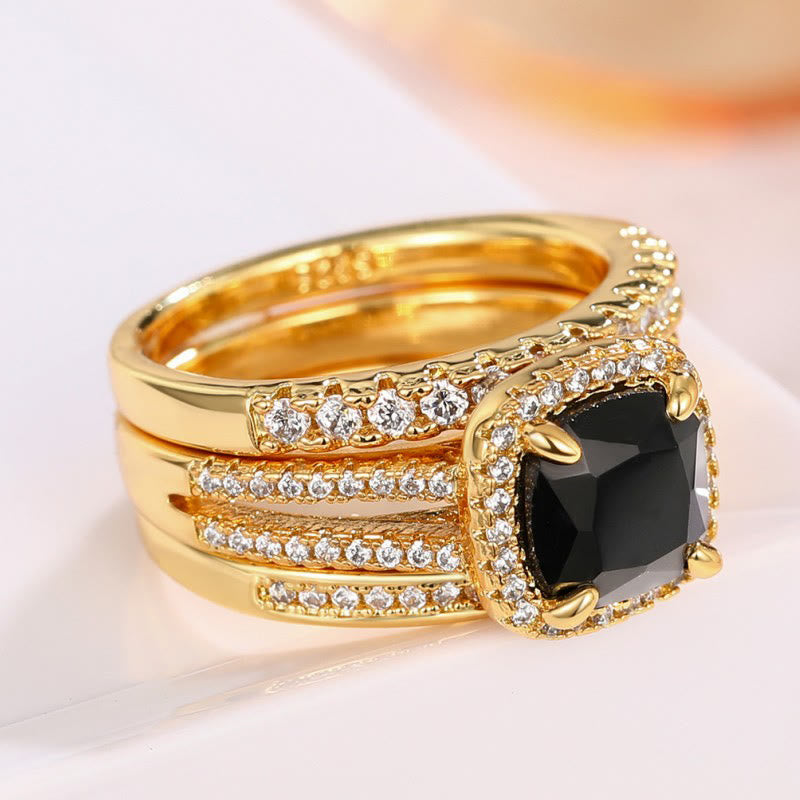 Luxury Female Big Black Square Zircon Ring