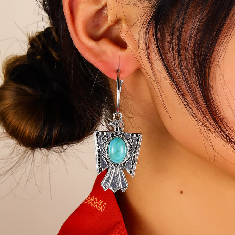 Carved Vintage Eagle Turquoise Earrings