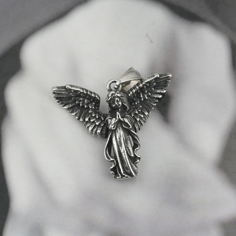 Vintage Prayer Hand Guardian Angel Wing Necklace And Ring