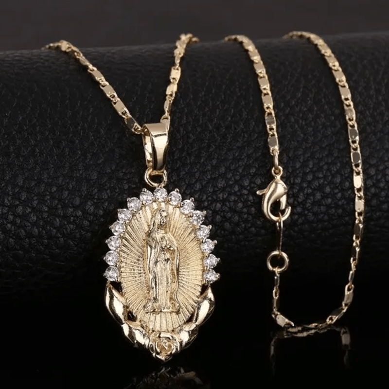 Men's Religious Virgin Mary Crucifix Necklace