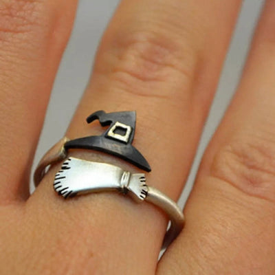 Creative Witch Hat & Broom Adjustable Ring