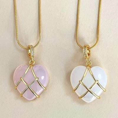 Olivenorma Heart Shape Natural Crystal Gemstone Necklace