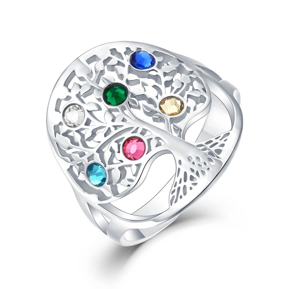 Olivenorma Tree of Life Inlaid Birthstone Ring