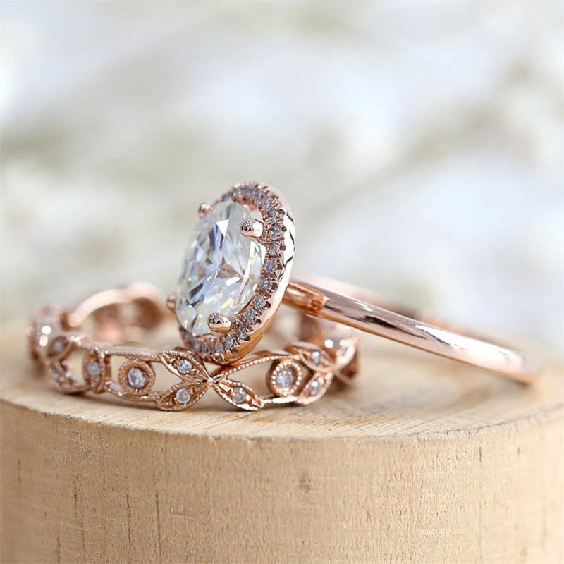 Rose Gold Oval Zircon Two Piece Ring