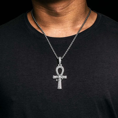 Eye Of Horus Ankh Pendant In White Gold Necklace