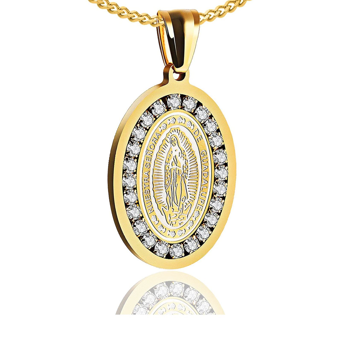 Stainless Steel Santa Maria Guadalupe Pendant Crystal Necklace