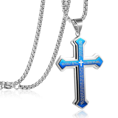 Layered Bible Cross Titanium Steel Pendant Necklace