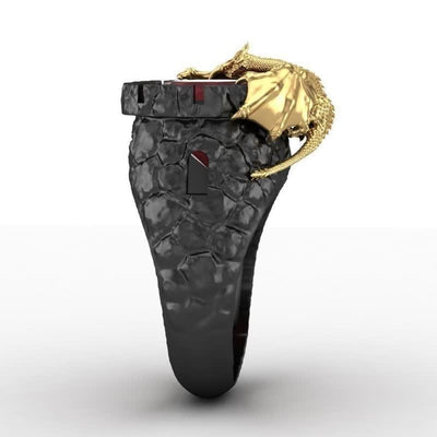 Men's Two-tone Dragon Ruby Gemstone Ring