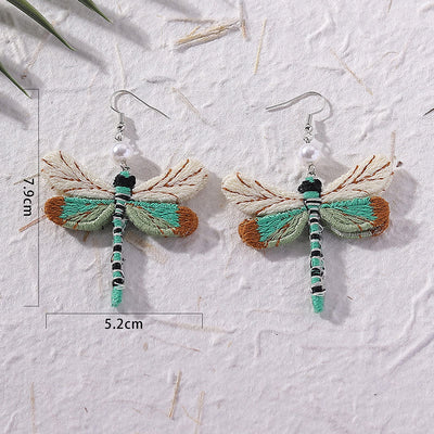 Vintage Dragonfly Fabric Pearl Earrings