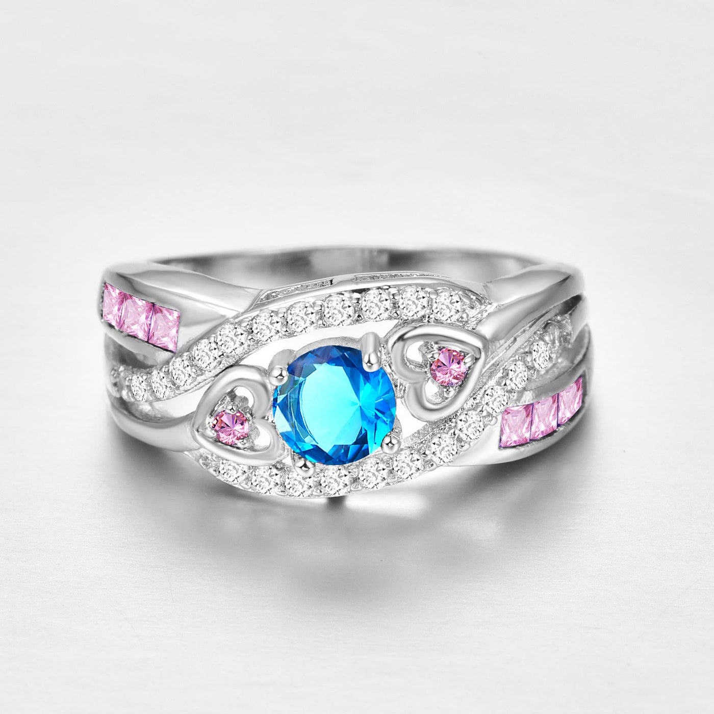 925 Silver Heart Shaped With Colourful Zircon Ring