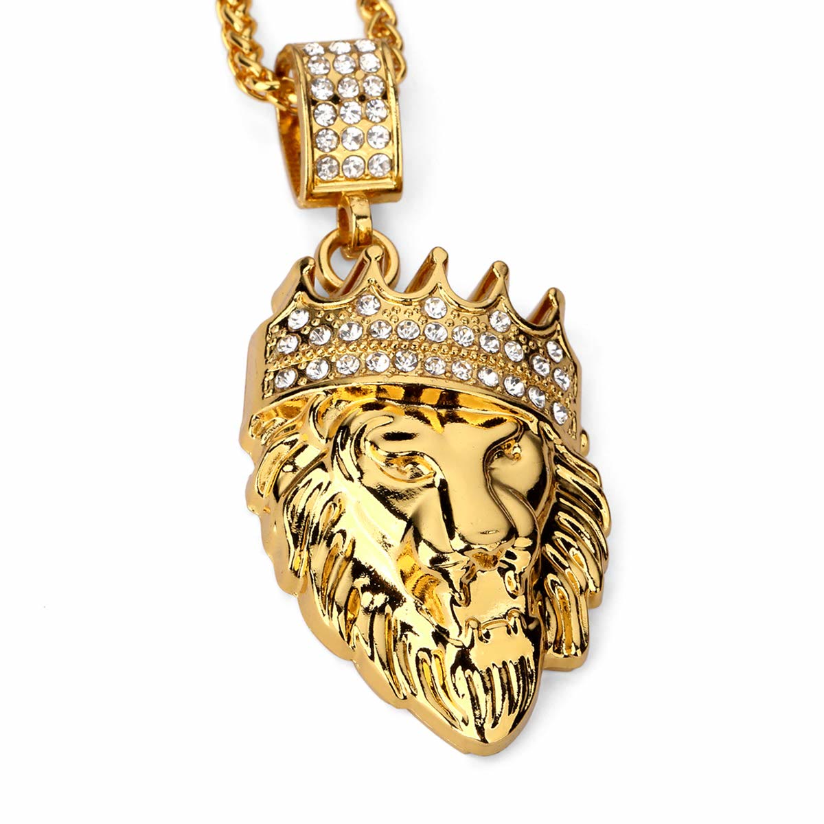 Gold Three-dimensional Crown Lion Head Pendant Necklace