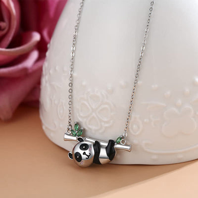 "Lucky And Love" Cute Panda & Leaf Necklace
