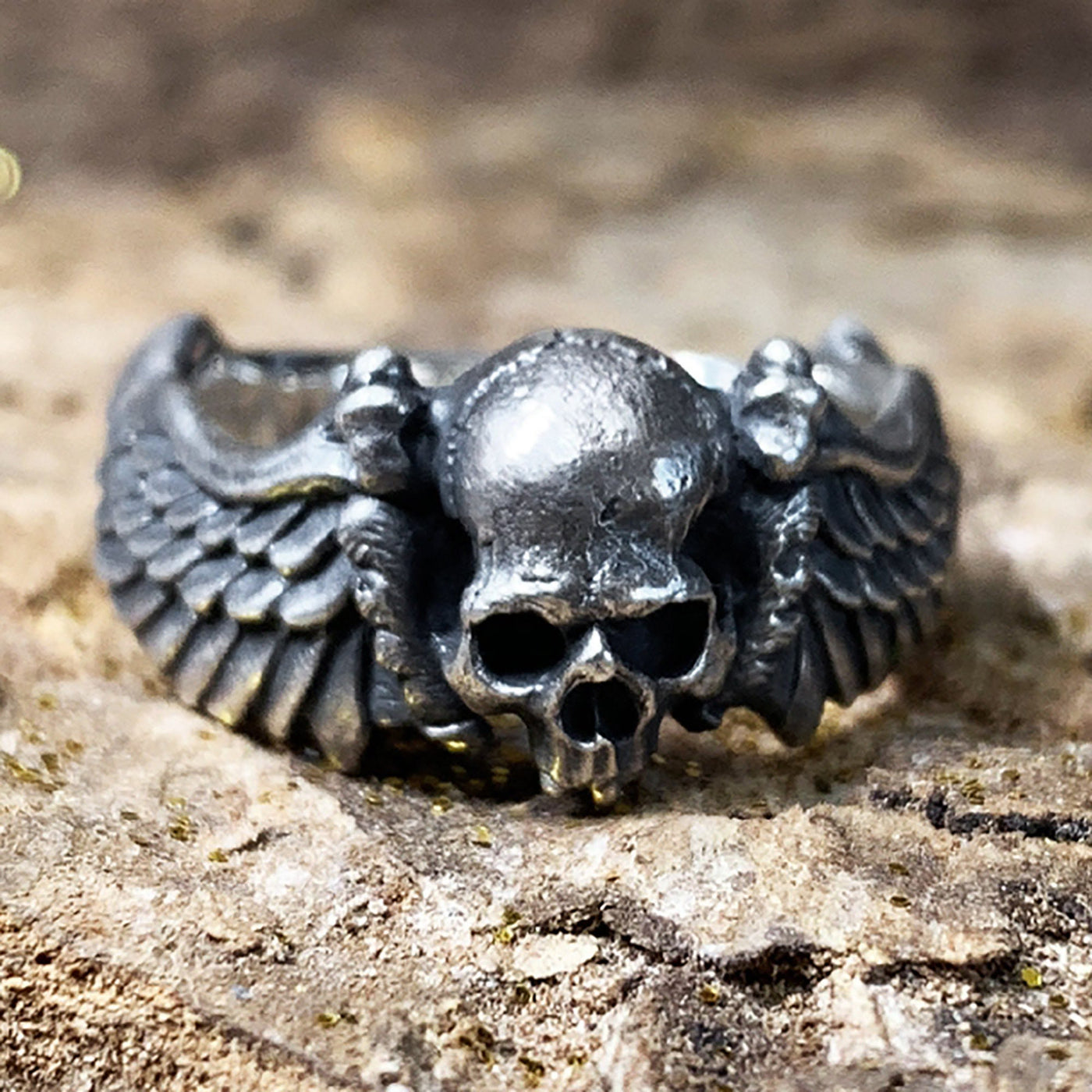 925 Sterling Silver Skull Wings Ring