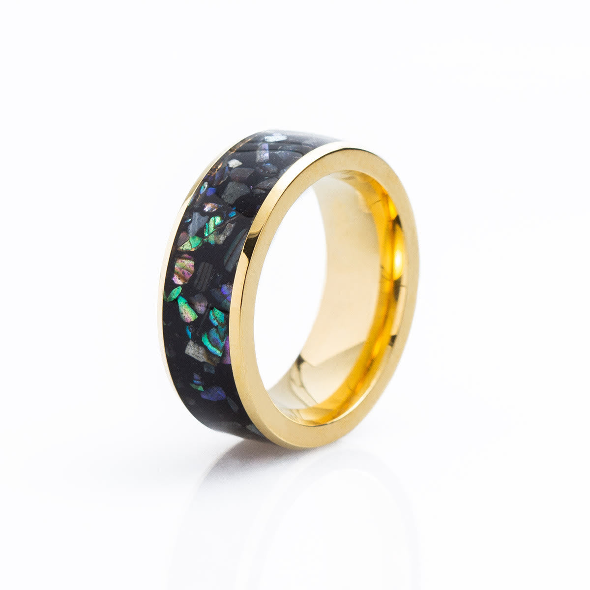 Crushed Opal Abalone Tungsten Carbide Ring