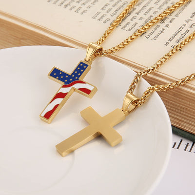 American Flag Cross Religious Jewelry Pendant Necklace