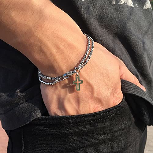 Men Silver Cross Religious Stainless Bracelet
