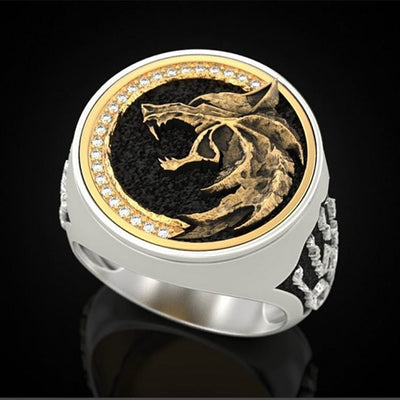 Mens Wolf Stainless Steel Gold Silver Ring