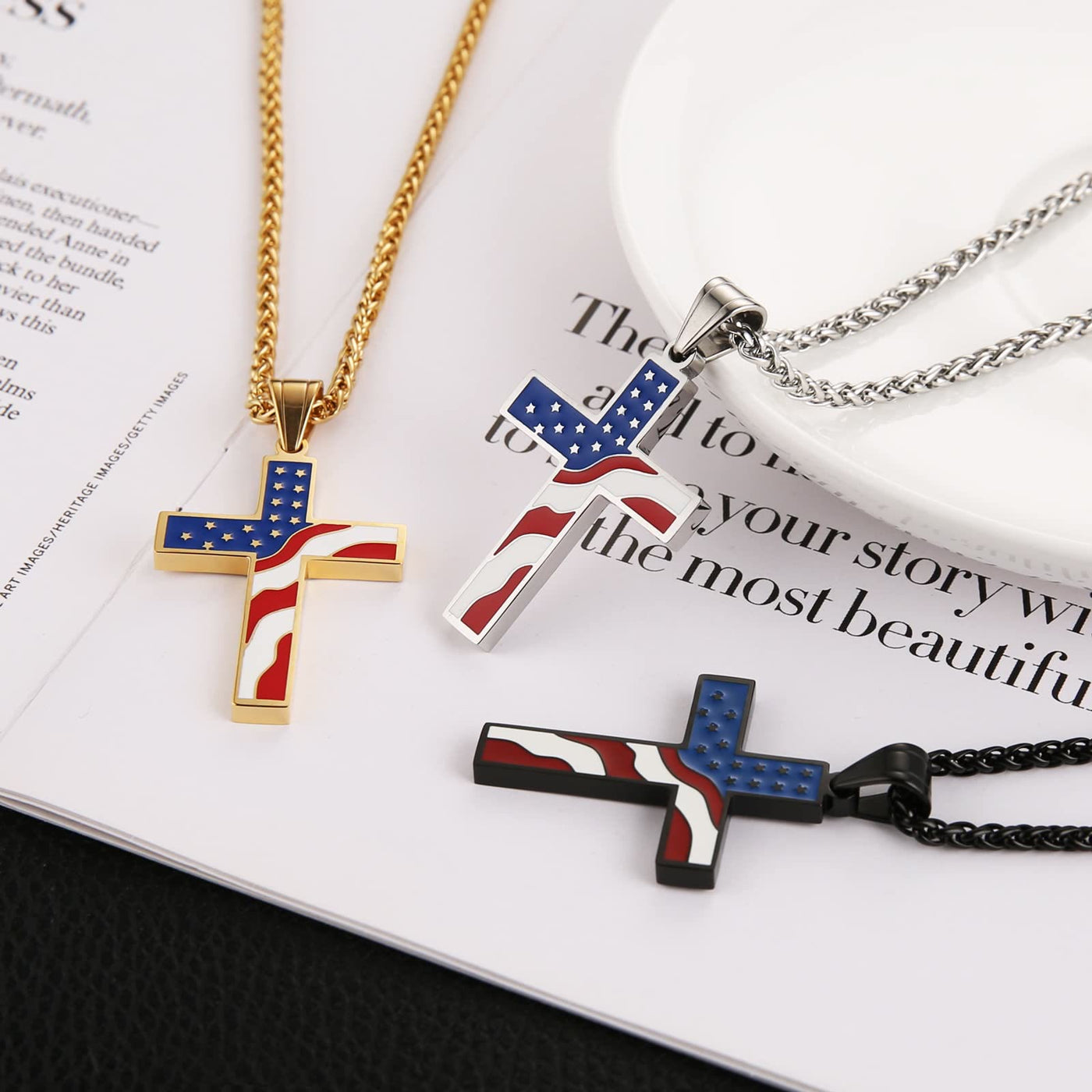 American Flag Cross Religious Jewelry Pendant Necklace