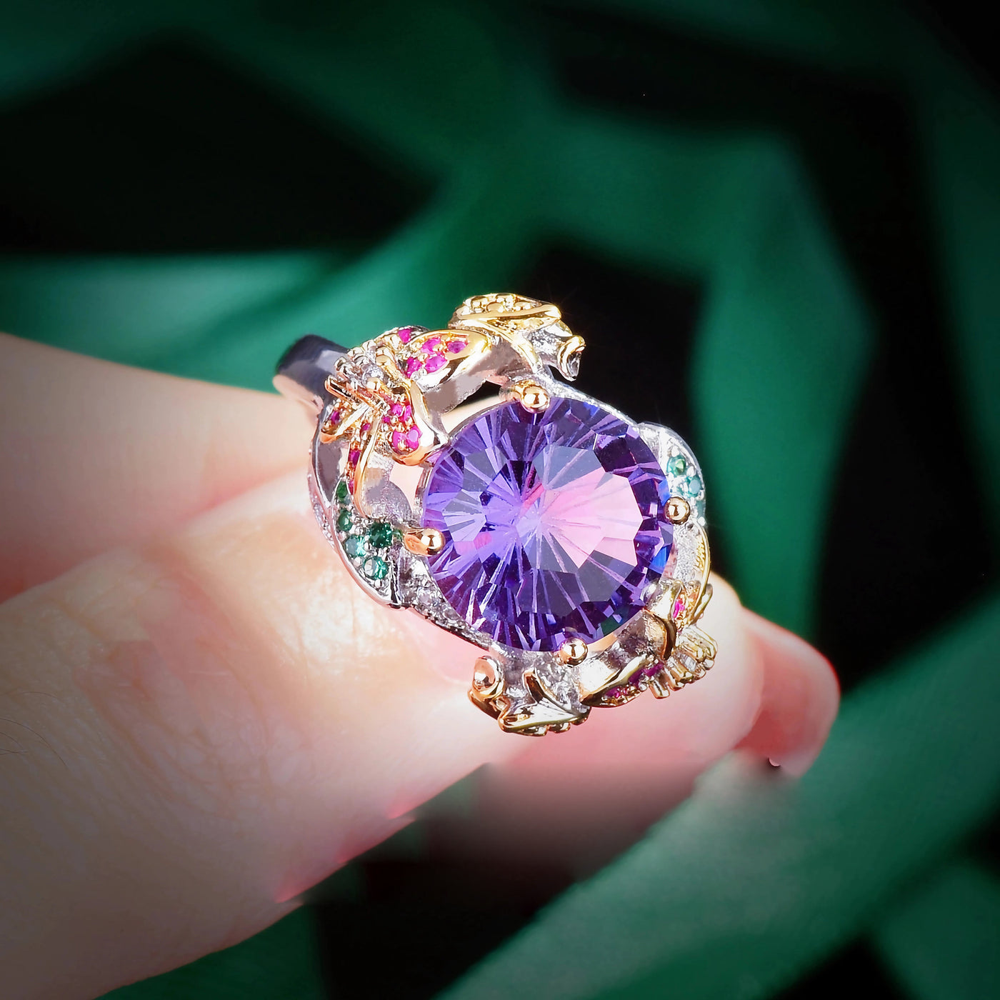 Handmade Purple Zircon Colorful Flowers Adjustable Rings