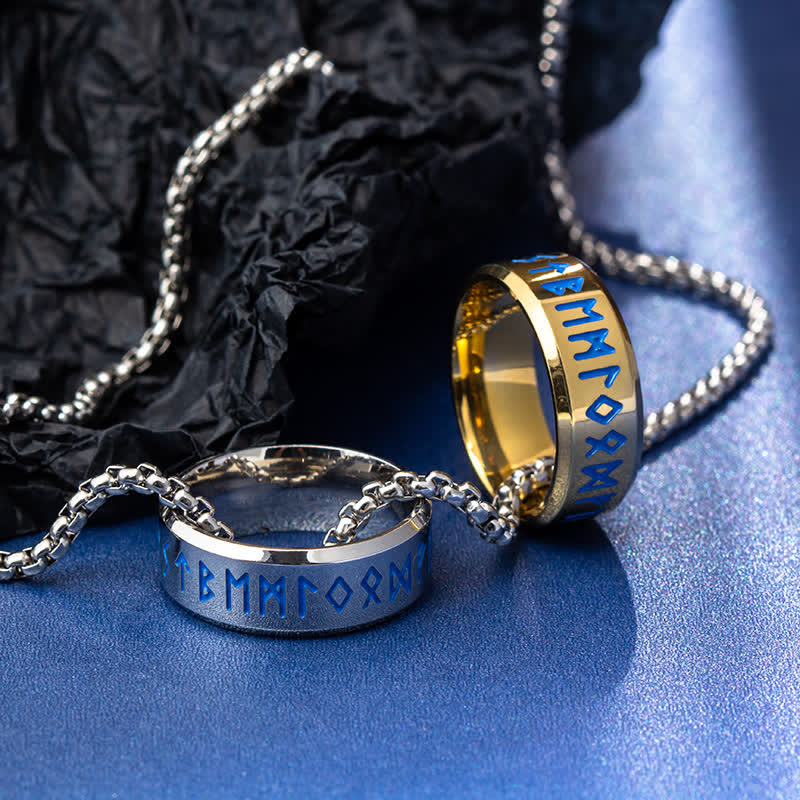 Nordic Blue Runic Viking Ring and Necklace