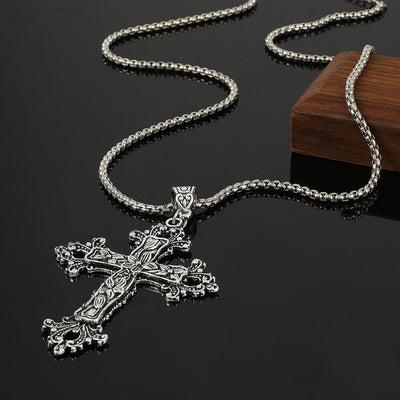 Silver Flower And Vine Cross Necklace
