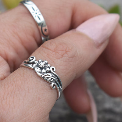 Flower Floral Daisy Silver Ring