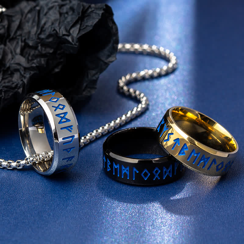 Nordic Blue Runic Viking Ring and Necklace