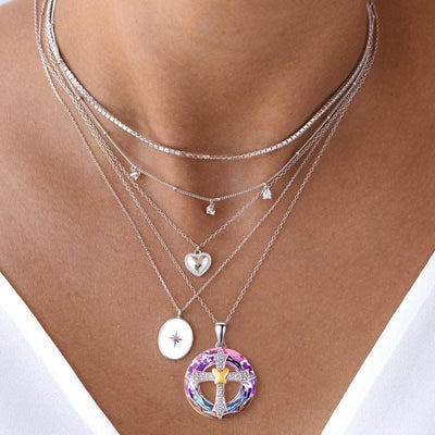 "Pray For Safety & Happiness" Crystal Love Cross Necklace