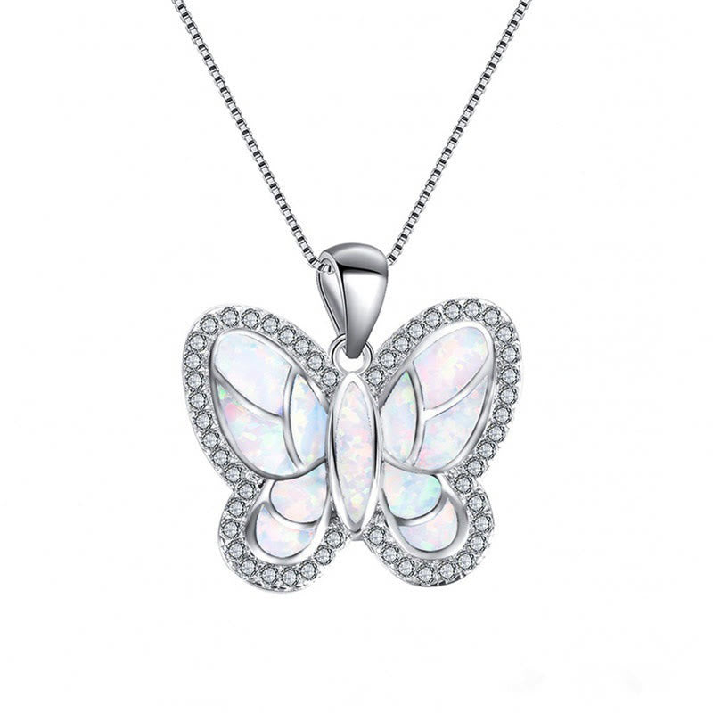 Summer Butterfly Opal with Zircon Necklace