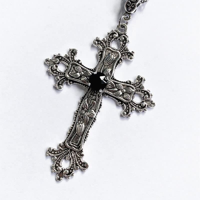 Zircon Gothic Alloy Cross Necklace