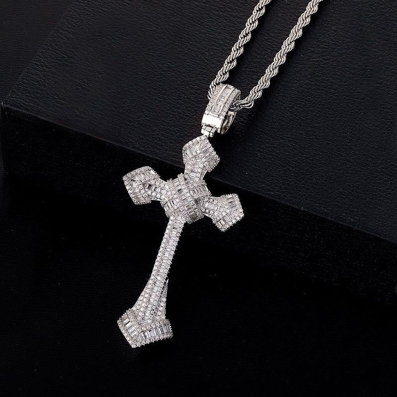 Iced Baguette Diamond Cross Necklace