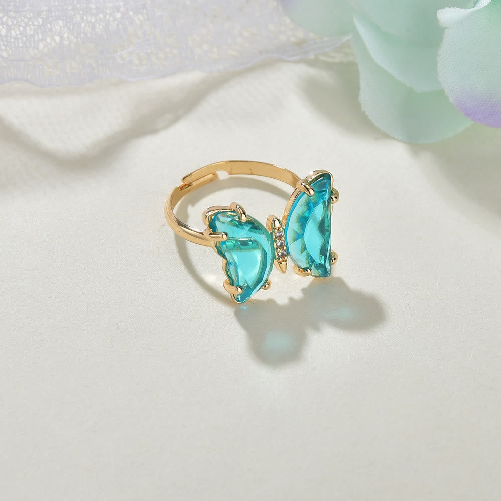 Multicolor Crystal Butterfly Adjustable Ring