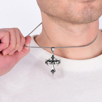 Men's Vintage Flame Cross Necklace