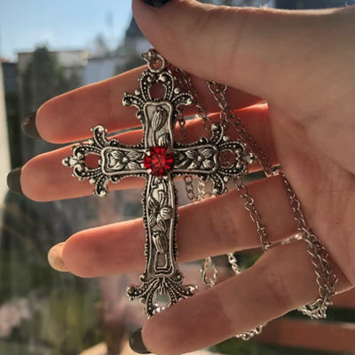 Zircon Gothic Alloy Cross Necklace