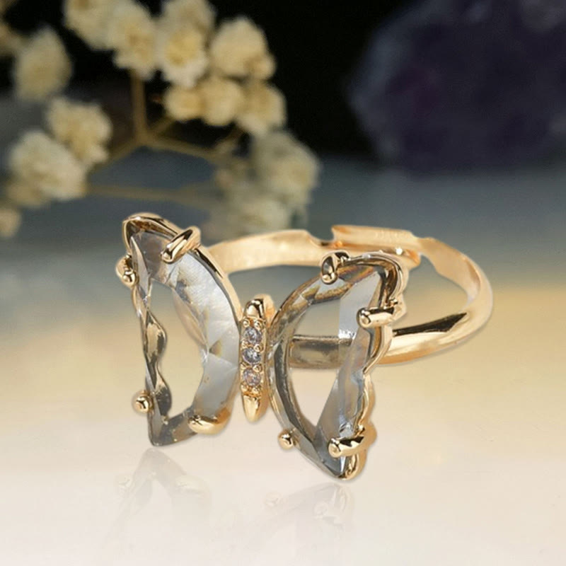 Multicolor Crystal Butterfly Adjustable Ring