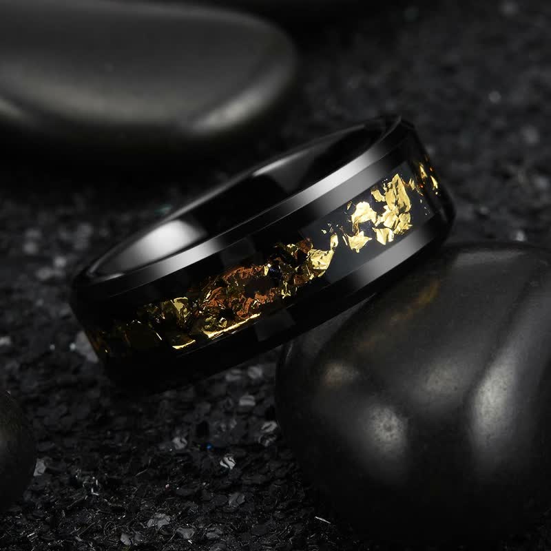 Men's Polished Black Gold Foils Ring