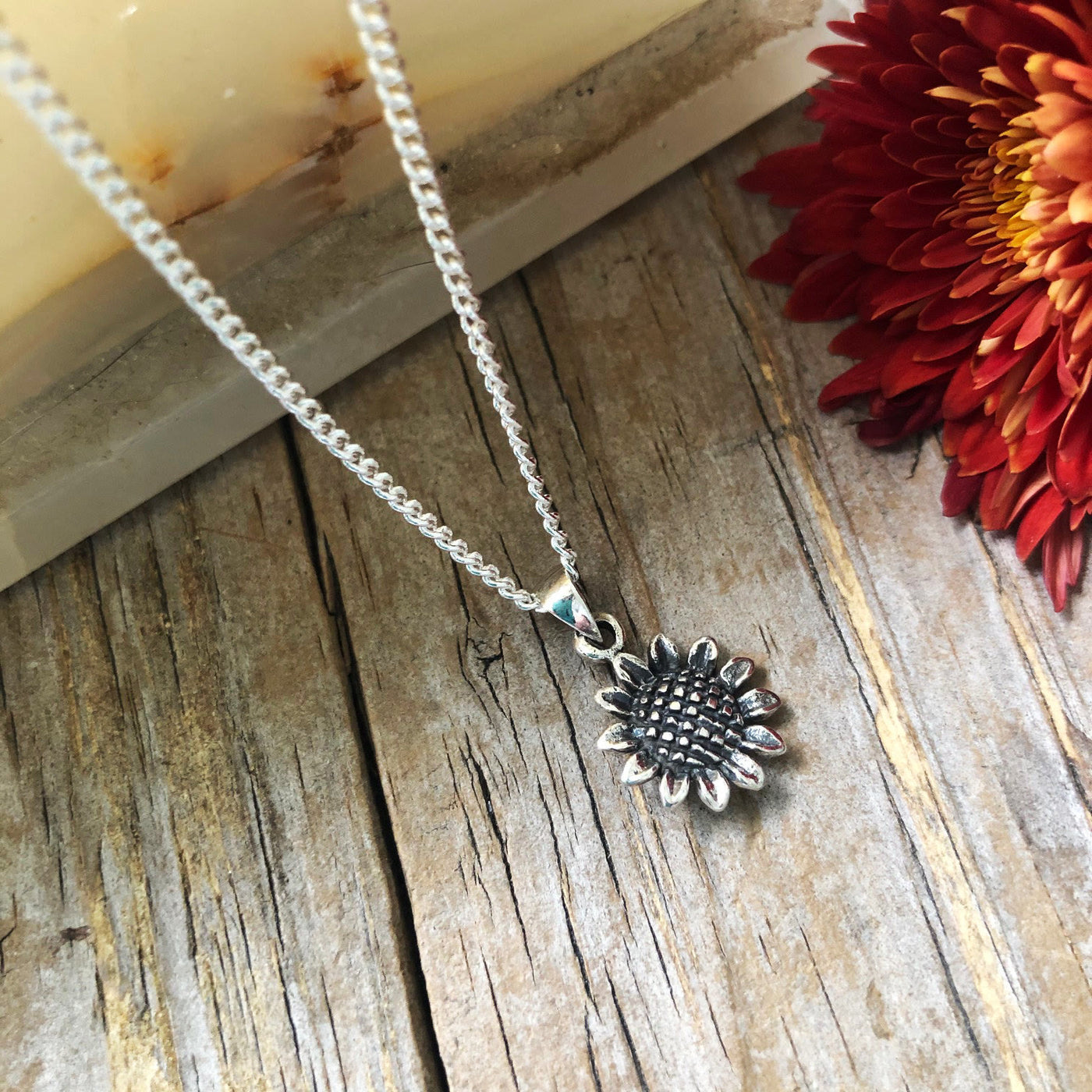 "Positivity & Happiness" Silver Sunflower Necklace