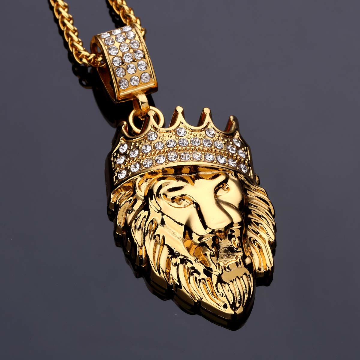 Gold Three-dimensional Crown Lion Head Pendant Necklace