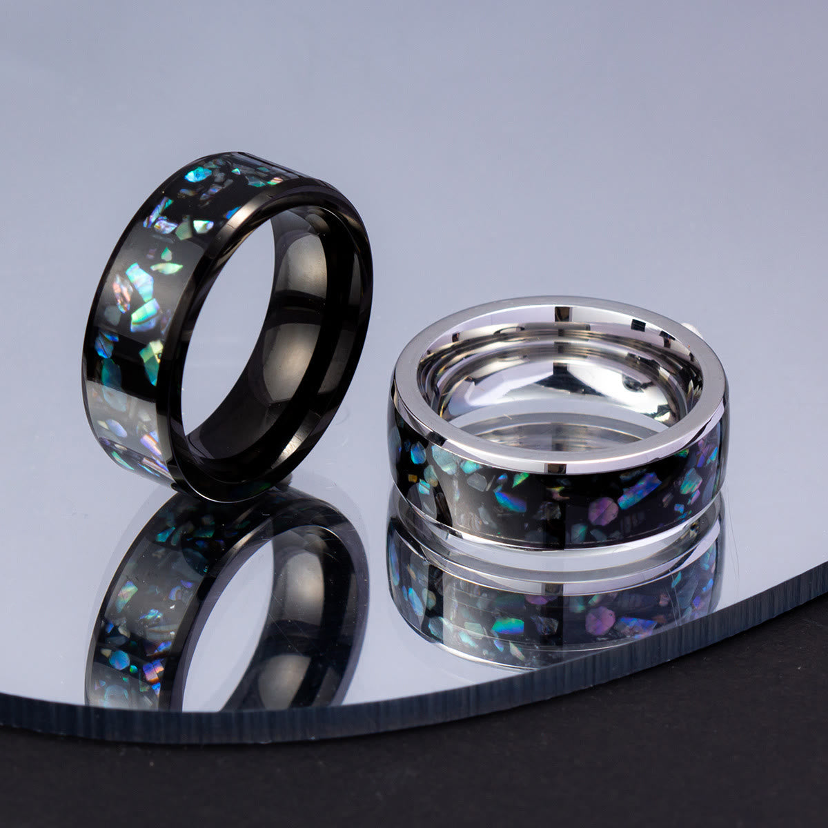 Crushed Opal Abalone Tungsten Carbide Ring