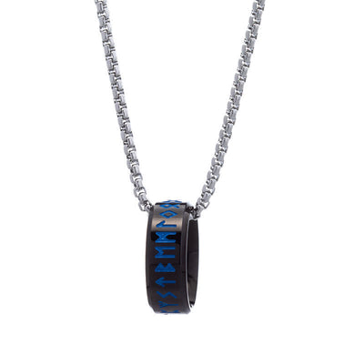 Nordic Blue Runic Viking Ring and Necklace